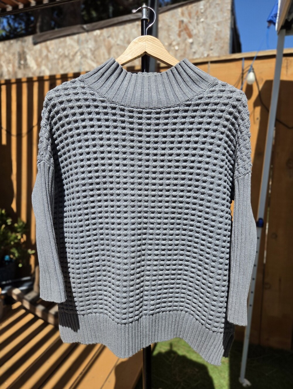French Connection Gray Waffle-Knit Mock Turtleneck Sweater